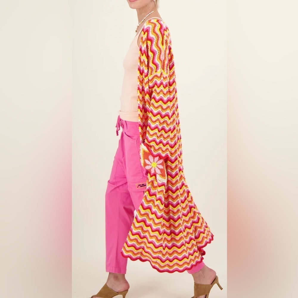 ME369 NEW Kimberley Sunshine Crochet Knit long open Cardigan coat size XS/S